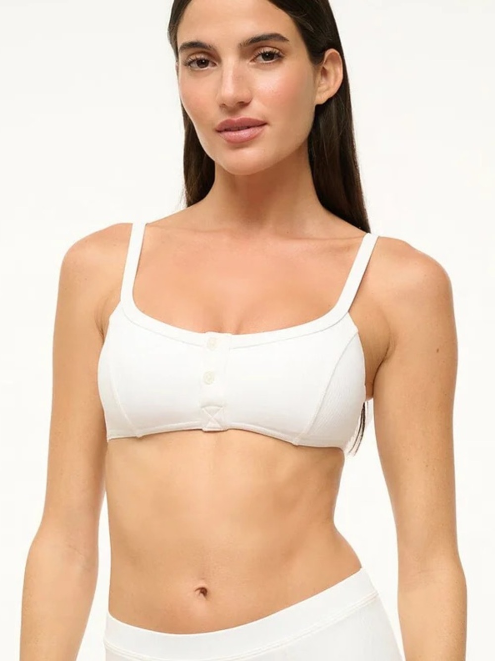 STAUD Gia Bikini Top NWT Sz L Bright White Ribbed Scoop Neck Sporty Bridal